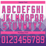 Custom White Pink-Purple 3D Pattern Gradient Square Shapes Hockey Lace Neck Jersey