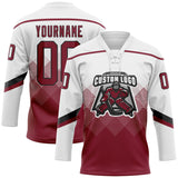 Custom White Crimson-Black 3D Pattern Gradient Square Shapes Hockey Lace Neck Jersey