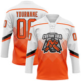 Custom White Orange-Black 3D Pattern Gradient Square Shapes Hockey Lace Neck Jersey