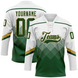 Custom White Green-Old Gold 3D Pattern Gradient Square Shapes Hockey Lace Neck Jersey