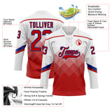 Custom White Red-Royal 3D Pattern Gradient Square Shapes Hockey Lace Neck Jersey