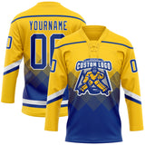 Custom Yellow Royal-White 3D Pattern Gradient Square Shapes Hockey Lace Neck Jersey