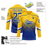 Custom Yellow Royal-White 3D Pattern Gradient Square Shapes Hockey Lace Neck Jersey