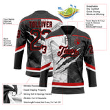 Custom Black White-Red 3D Pattern Gradient Fashion Scratch Hockey Lace Neck Jersey