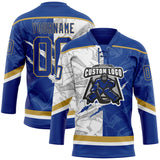 Custom Royal White-Old Gold 3D Pattern Gradient Fashion Scratch Hockey Lace Neck Jersey