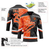 Custom Black Orange-White 3D Pattern Gradient Fashion Scratch Hockey Lace Neck Jersey