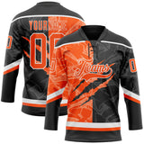 Custom Black Orange-White 3D Pattern Gradient Fashion Scratch Hockey Lace Neck Jersey