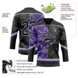 Custom Black Purple-Gray 3D Pattern Gradient Fashion Scratch Hockey Lace Neck Jersey