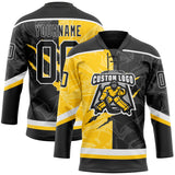 Custom Black Yellow-White 3D Pattern Gradient Fashion Scratch Hockey Lace Neck Jersey