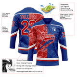 Custom Royal Red-White 3D Pattern Gradient Fashion Scratch Hockey Lace Neck Jersey