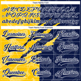 Custom Navy Yellow-White 3D Pattern Gradient Fashion Scratch Hockey Lace Neck Jersey