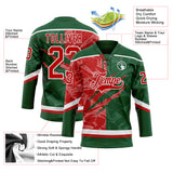Custom Green Red-White 3D Pattern Gradient Fashion Scratch Hockey Lace Neck Jersey