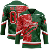 Custom Green Red-White 3D Pattern Gradient Fashion Scratch Hockey Lace Neck Jersey