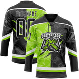 Custom Black Neon Green-White 3D Pattern Gradient Fashion Scratch Hockey Lace Neck Jersey