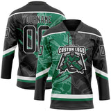Custom Black Kelly Green-White 3D Pattern Gradient Fashion Scratch Hockey Lace Neck Jersey