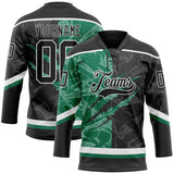 Custom Black Kelly Green-White 3D Pattern Gradient Fashion Scratch Hockey Lace Neck Jersey