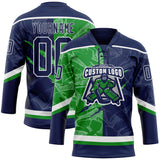Custom Navy Grass Green-White 3D Pattern Gradient Fashion Scratch Hockey Lace Neck Jersey