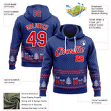 Custom Stitched Royal Red-White 3D Christmas Ugly Sweater Sports Pullover Sweatshirt Hoodie