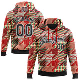 Custom Stitched Red Black-White 3D Christmas Houndstooth Sports Pullover Sweatshirt Hoodie