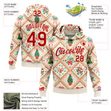 Custom Stitched Cream Red-Cream 3D Christmas Patchwork Sports Pullover Sweatshirt Hoodie