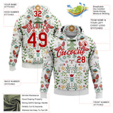 Custom Stitched White Red-White 3D Christmas Floral Sports Pullover Sweatshirt Hoodie
