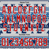 Custom Blue Red-White 3D Christmas Ugly Sweater Hockey Lace Neck Jersey