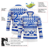 Custom White Thunder Blue-White 3D Christmas Ugly Sweater Hockey Lace Neck Jersey