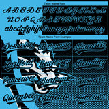 Custom Stitched Black Black-Sky Blue 3D Pattern Design Wolf Sports Pullover Sweatshirt Hoodie