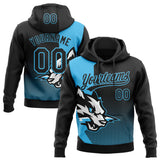 Custom Stitched Black Black-Sky Blue 3D Pattern Design Wolf Sports Pullover Sweatshirt Hoodie