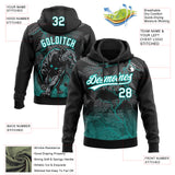 Custom Stitched Black White-Teal 3D Pattern Design Leopardo Sports Pullover Sweatshirt Hoodie