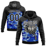 Custom Stitched Royal Black White-Sky Blue 3D Pattern Design Wolf Sports Pullover Sweatshirt Hoodie