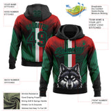 Custom Stitched Red Black-Kelly Green 3D Pattern Design Wolf Sports Pullover Sweatshirt Hoodie