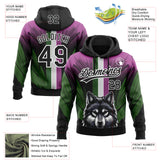 Custom Stitched Medium Purple Black White-Aurora Green 3D Pattern Design Wolf Sports Pullover Sweatshirt Hoodie