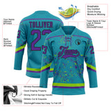 Custom Teal Purple Neon Green-Black 3D Pattern Fragment Art Hockey Lace Neck Jersey