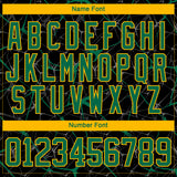 Custom Black Kelly Green-Gold 3D Pattern Abstract Network Hockey Lace Neck Jersey