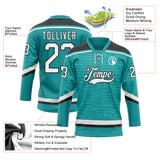 Custom Teal White-Black 3D Pattern Fragment Art Hockey Lace Neck Jersey