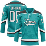 Custom Teal White-Black 3D Pattern Fragment Art Hockey Lace Neck Jersey