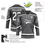 Custom Steel Gray White-Black 3D Pattern Fragment Art Hockey Lace Neck Jersey