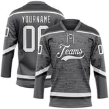 Custom Steel Gray White-Black 3D Pattern Fragment Art Hockey Lace Neck Jersey