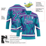 Custom Teal Purple-White 3D Pattern Splash Art Hockey Lace Neck Jersey