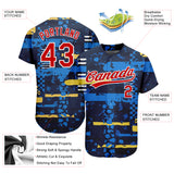 Custom Navy Red-White 3D Pattern Design Authentic Baseball Jersey