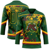 Custom Green Gold-Maroon 3D Fluid Art Splash Hockey Lace Neck Jersey