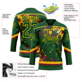 Custom Green Gold-Maroon 3D Fluid Art Splash Hockey Lace Neck Jersey