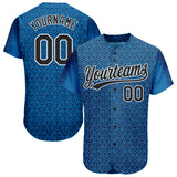 Custom Blue Black-White 3D Pattern Design Authentic Baseball Jersey
