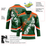 Custom Green Orange-White 3D Splash Art Hockey Lace Neck Jersey