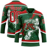 Custom Green Red-White 3D Splash Art Hockey Lace Neck Jersey