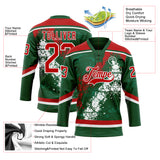 Custom Green Red-White 3D Splash Art Hockey Lace Neck Jersey