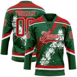 Custom Green Red-White 3D Splash Art Hockey Lace Neck Jersey