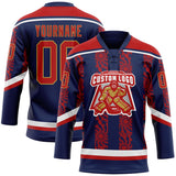 Custom Navy Red Old Gold-White 3D Pattern Abstract Shape Hockey Lace Neck Jersey