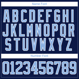 Custom Navy Light Blue-White 3D Pattern Abstract Shape Hockey Lace Neck Jersey